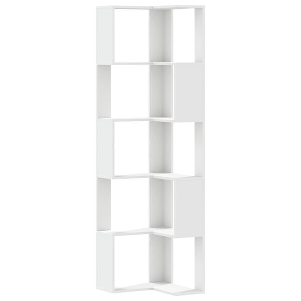 vidaXL Corner Bookcase 5-Tier White 19.7x19.7x70.5" Engineered Wood