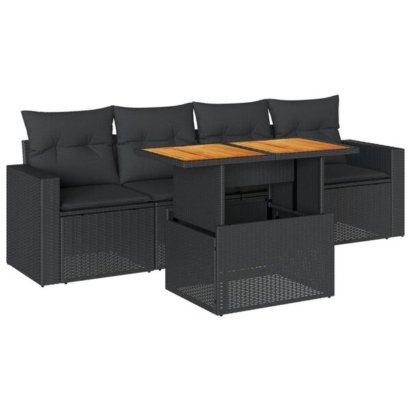 vidaXL Garden Sofa Set Black Poly rattan 5 Piece Set for Outdoor Use