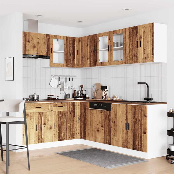 vidaXL Kitchen Cabinet Set Old wood Engineered wood and glass Large