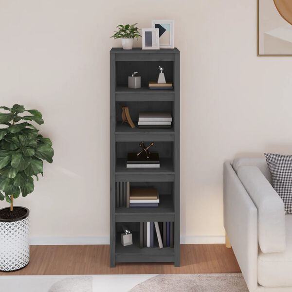 vidaXL Book Cabinet Grey Solid pine wood Large Book Cabinet