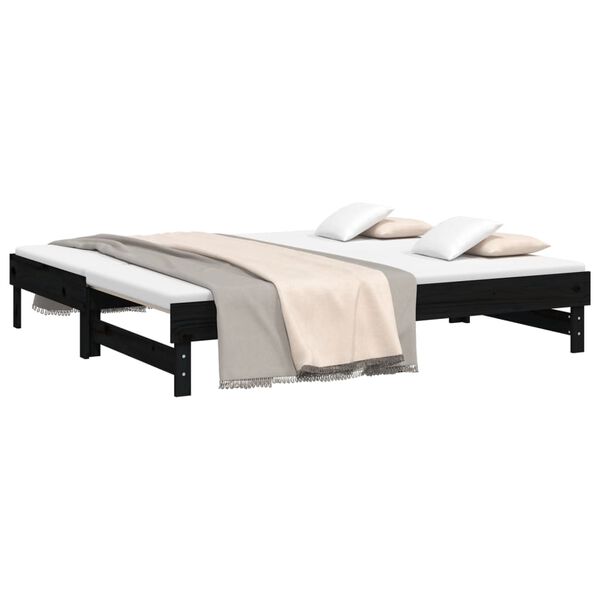 vidaXL Day Bed Black Solid Pine Wood Full