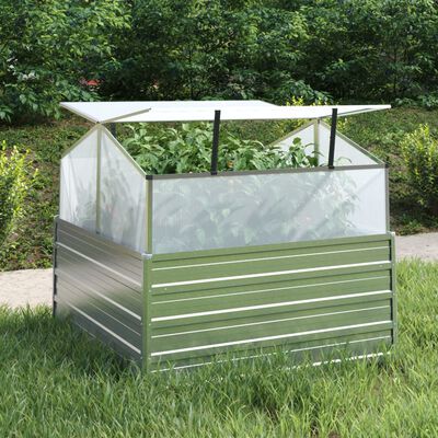 vidaXL Garden Raised Bed with Greenhouse 39.4"x39.4"x33.5" Silver