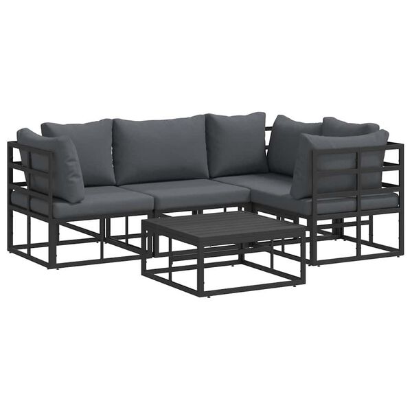 vidaXL Garden Sofa Set with Cushion 5 pcs Black Aluminium