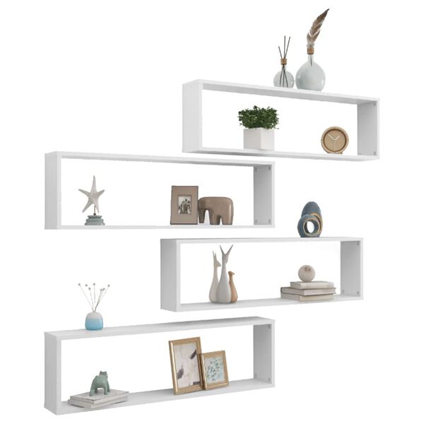 vidaXL Wall Shelf Set of 4 White Engineered wood