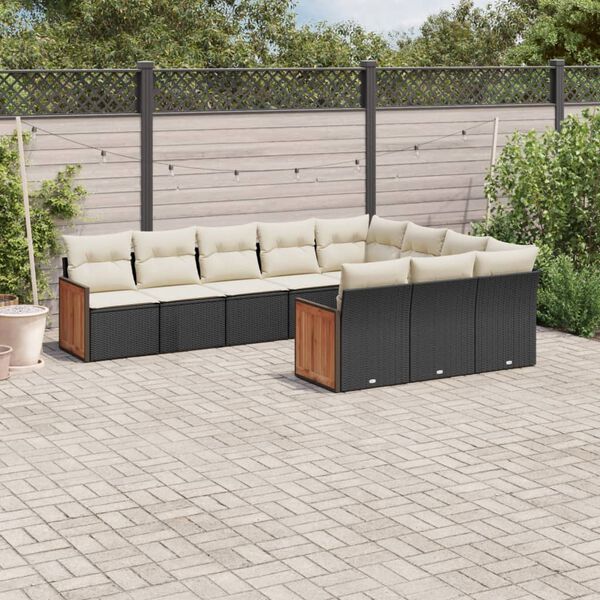 vidaXL Garden Sofa Set Black and Cream White