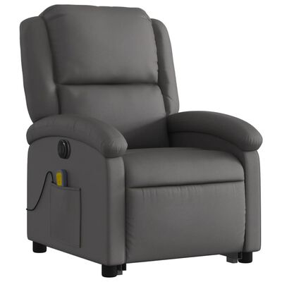 Grey nearby armchair viewed from front-left, showing side pocket and adjustable armrests.