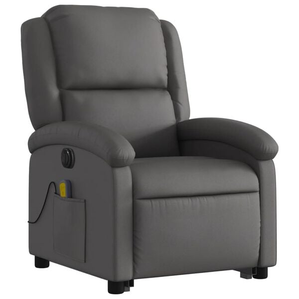 vidaXL Electric Stand Up Massage Recliner Chair Gray Real Leather Standard