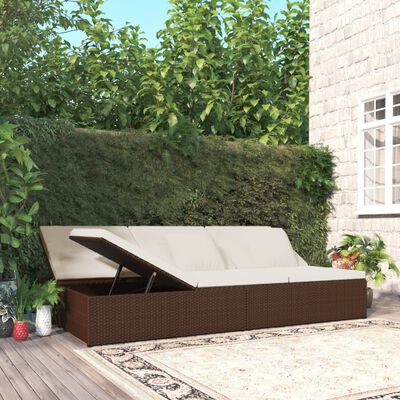 vidaXL Convertible Sun Bed with Cushions Poly Rattan Brown