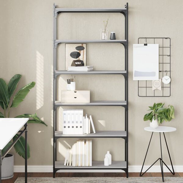 vidaXL Bookcase Grey Sonoma Engineered wood, metal 6-Tier Bookcase
