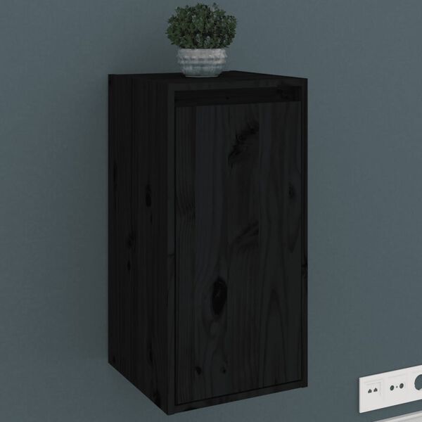 vidaXL Wall Cabinet Set of 2 Black Solid Pine Wood Wall-mounted