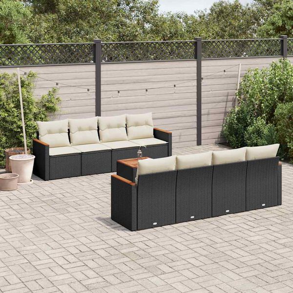 vidaXL Garden Sofa Set Black and Cream White PE Rattan Large Modular