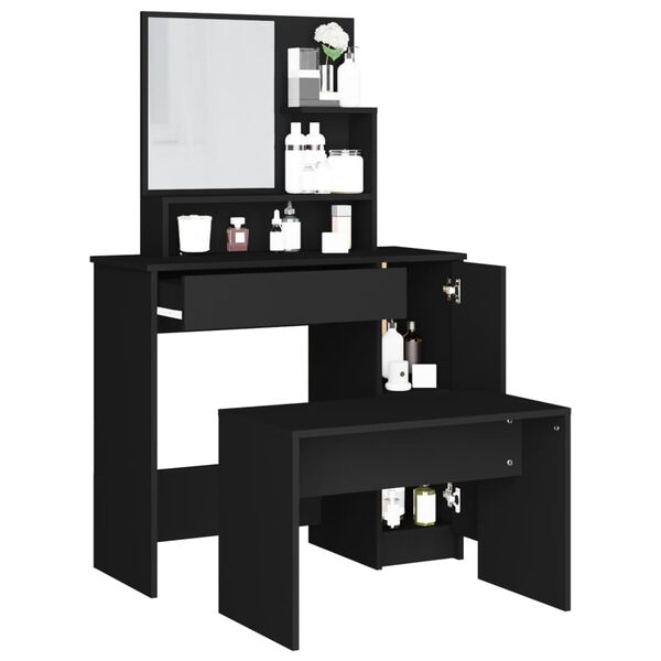 vidaXL Dressing Table Set Black Engineered wood, Acrylic Mirror