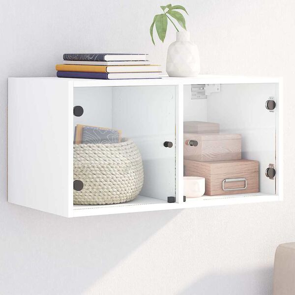 vidaXL Wall Cabinet White Engineered wood, Glass Medium Wall Cabinet