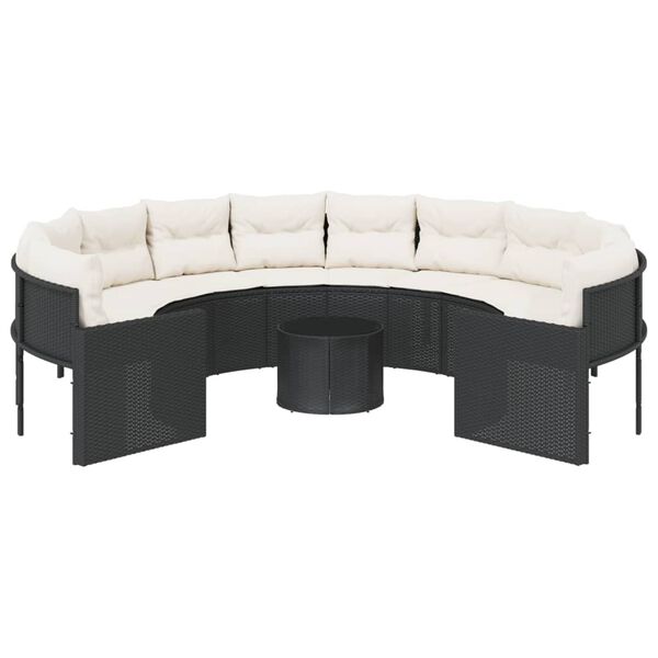 vidaXL Garden Sofa Black Poly Rattan Large Removable Covers