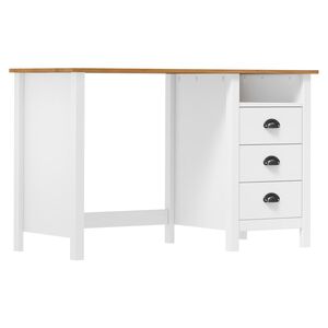 vidaXL Desk White and Natural Solid Pine Wood Medium Writing Desk