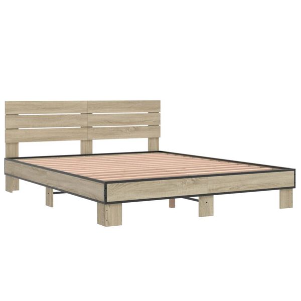 vidaXL Bed Frame Sonoma oak Engineered wood, metal, plywood Double