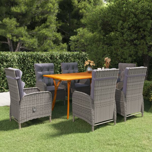 vidaXL Dining Set Grey Solid acacia wood, Poly rattan, Steel 7 Piece Set