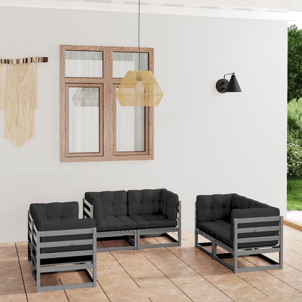 vidaXL Garden Lounge Set Grey Solid pinewood, fabric (100% polyester)