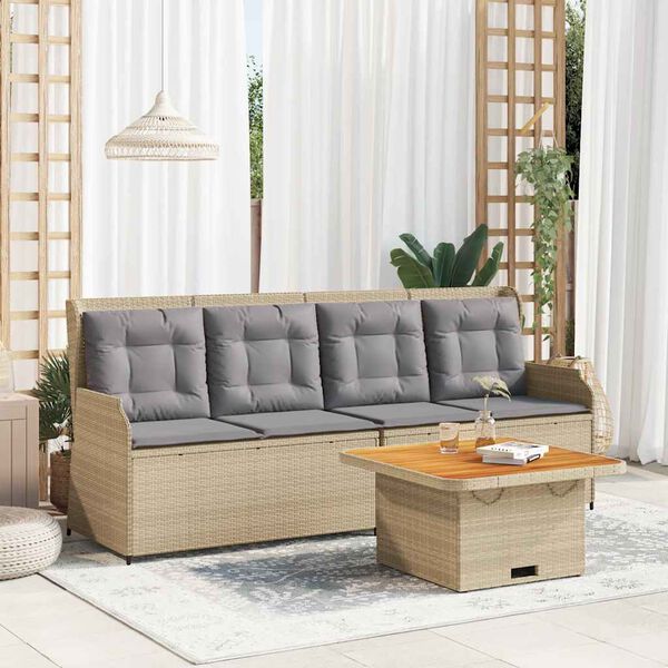 vidaXL Patio Lounge Set Beige and brown with light grey cushions PE rattan