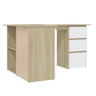 vidaXL Corner Desk White and Sonoma Oak 57.1"x39.4"x29.9" Engineered Wood