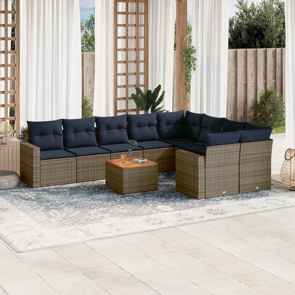 vidaXL 10 Piece Patio Sofa Set with Cushions Gray Poly Rattan