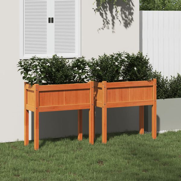 vidaXL Garden Planter Set of 2 Wax Brown Solid pine wood Medium
