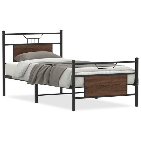 vidaXL Bed Frame Smoked Oak Engineered wood, Steel Small Single