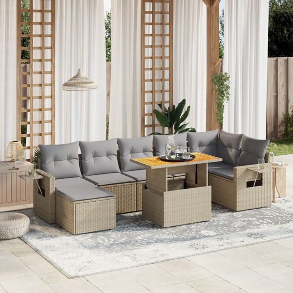 vidaXL 8 Piece Patio Sofa Set with Cushions Beige Poly Rattan