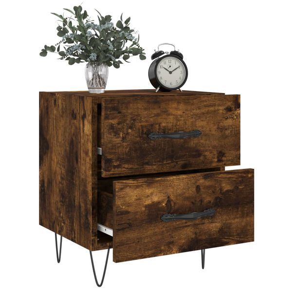vidaXL Bedside Cabinet Set of 2 Smoked Oak Engineered wood, Iron Medium