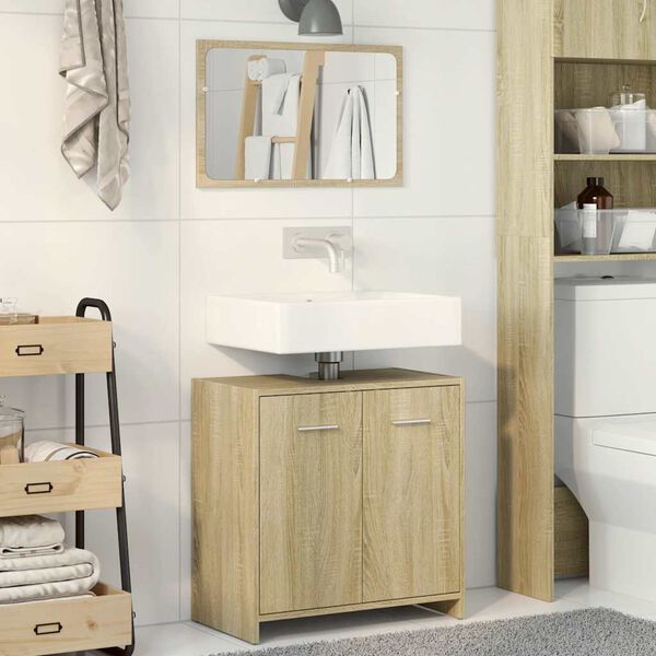 vidaXL Bathroom Furniture Set Sonoma Oak Engineered Wood Medium