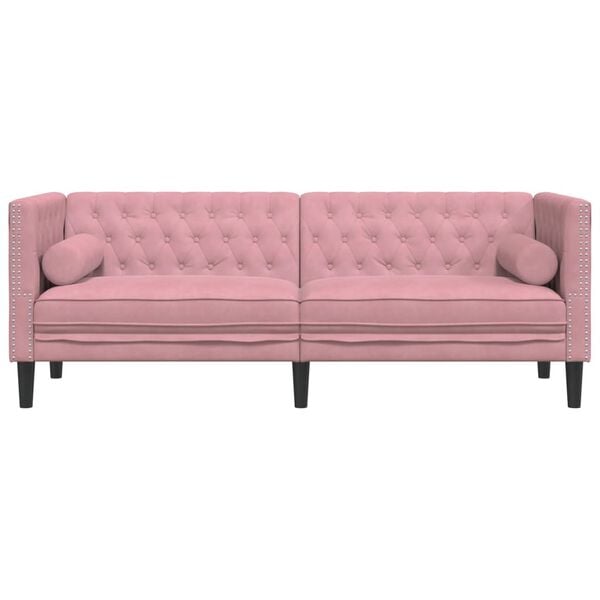 vidaXL Chesterfield Sofa Pink Velvet, plywood, solid wood, foam 3-Seater