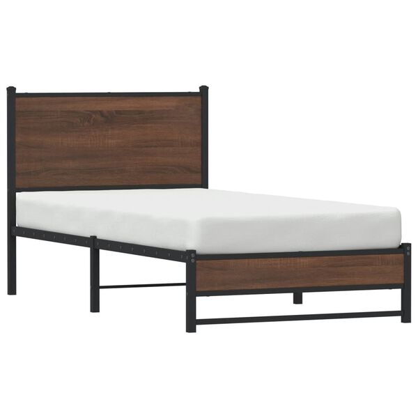vidaXL Bed Frame Brown Oak Steel, Engineered Wood Twin Bed Frame