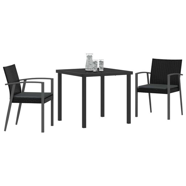 vidaXL Garden Dining Set 3 pcs Black and Grey PE Rattan