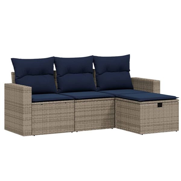 vidaXL 4 Piece Patio Sofa Set with Cushions Gray Poly Rattan
