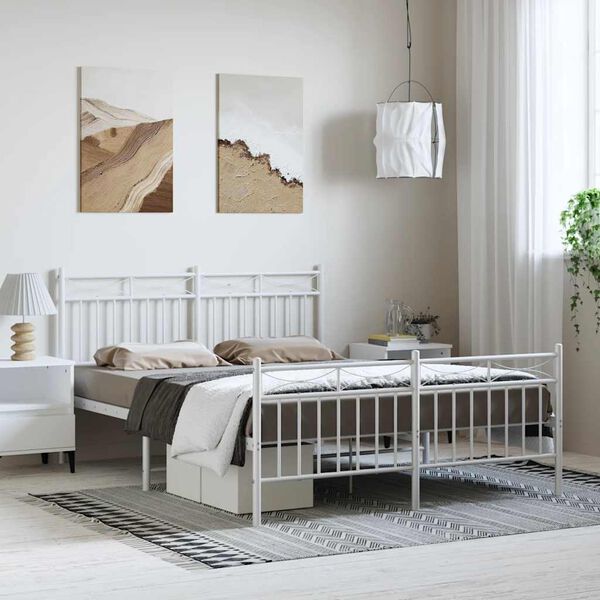 vidaXL Bed Frame White Powder-Coated Steel King Size Bed Frame