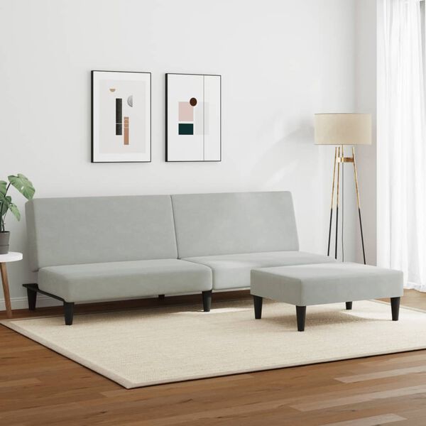 vidaXL Sofa Bed Light gray Velvet (100% polyester), wood, plastic 2-Seater