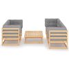 vidaXL Garden Lounge Set Natural pine, Grey cushions