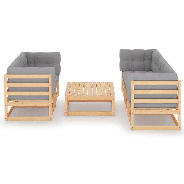 vidaXL Garden Lounge Set Natural pine, Grey cushions