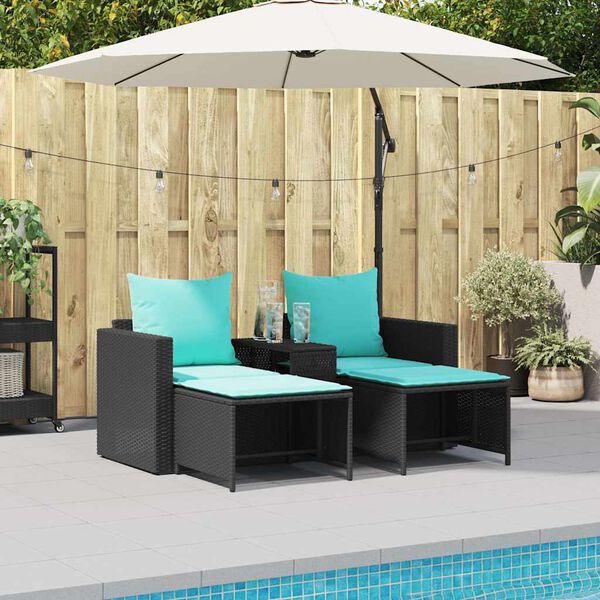 vidaXL 5 Piece Patio Sofa Set with Cushions Stackable Black Poly Rattan