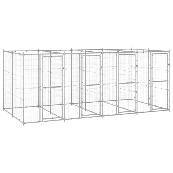 vidaXL Dog Kennel Silver Galvanized Steel Large Dog Kennel Rectangular