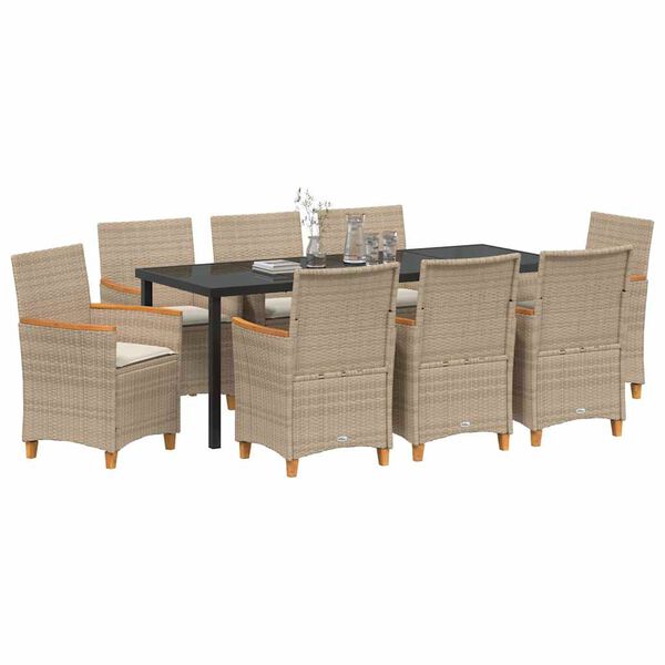 vidaXL Garden Dining Set 9 pcs Beige poly rattan