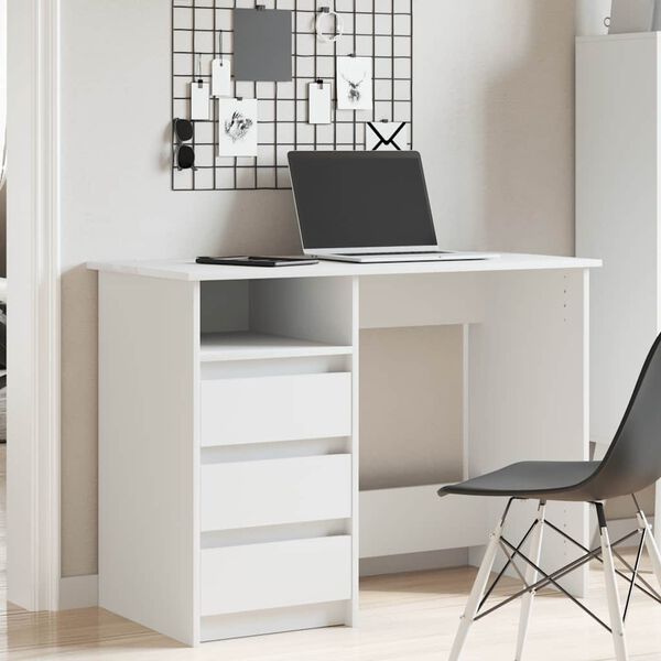 vidaXL Desk White Engineered wood Large Desk Rectangular Modern