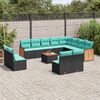 vidaXL 13 Piece Garden Sofa Set with Cushions Black Poly Rattan