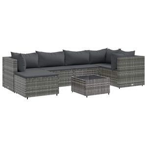 vidaXL Patio Lounge Set Gray PE rattan, powder-coated steel, tempered glass