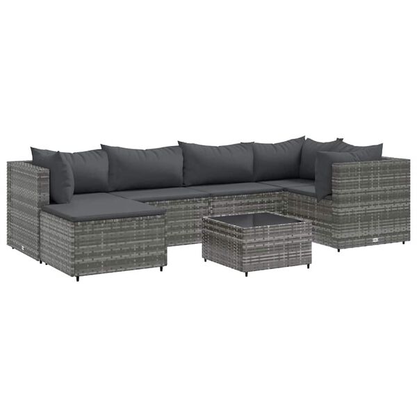 vidaXL Patio Lounge Set Gray PE rattan, powder-coated steel, tempered glass