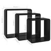 vidaXL Wall Cube Shelf Set of 3 Black MDF Large, Medium, Small