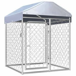 vidaXL Dog Kennel Silver Galvanized steel, Polyethylene Large Locks