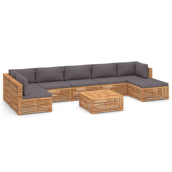 vidaXL 8 Piece Patio Lounge Set with Dark Gray Cushion Solid Teak Wood