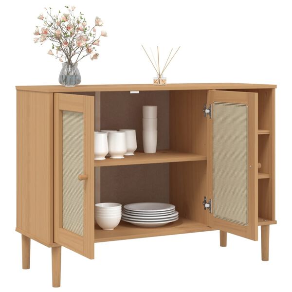 vidaXL Sideboard Brown Solid pine wood, engineered wood, poly rattan