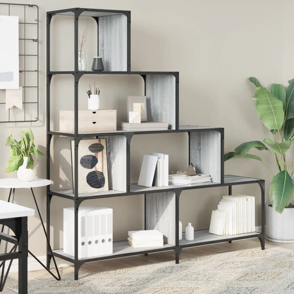 vidaXL Bookcase Grey Sonoma Engineered Wood, Powder-Coated Steel Medium